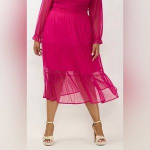 Plus Size LC Lauren Conrad Smocked Waist Tiered Midi Skirt 1X NWT Jersey Pink